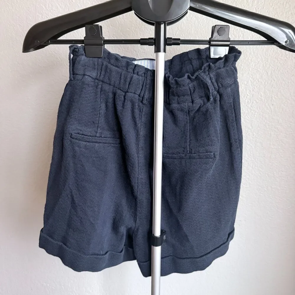 FRNCH Paris Pleated Stretch Cotton Shorts High-Rise Paperbag Waist Cuffed Hem S - Picture 2 of 4